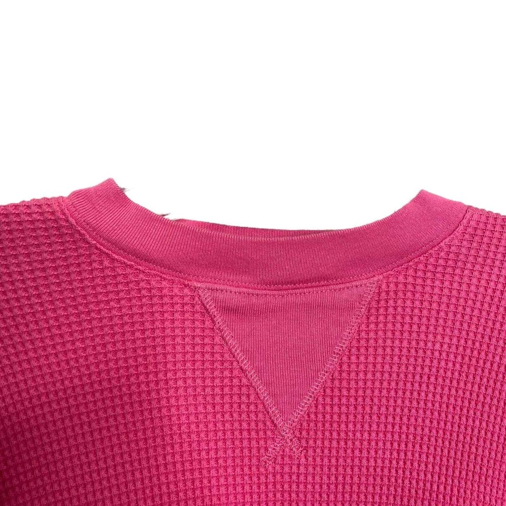 J.Crew Womens M Hot Pink Waffle Knit Cotton Crewneck Sweatshirt Pullover Casual - Picture 4 of 8